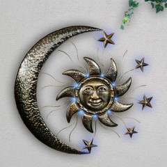 Настенное украшение "Солнце и Луна" металл, с 14 светодиодами, 69,5х2,5х67 см